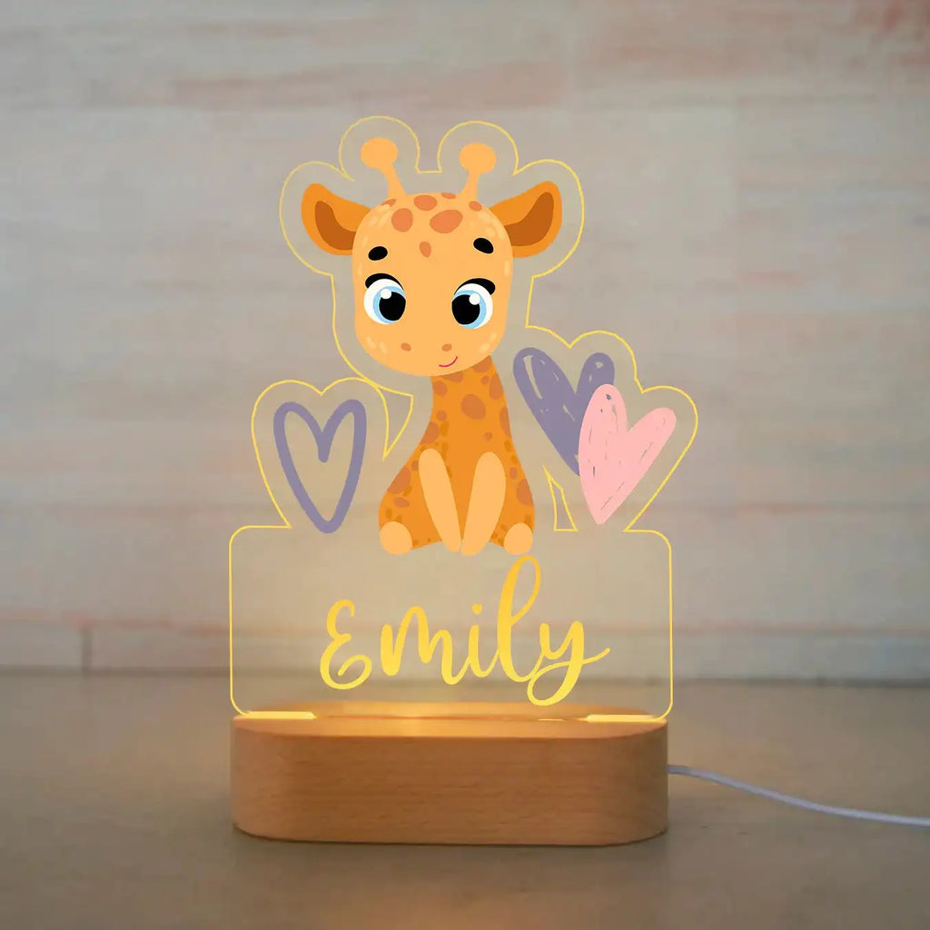 Personalized Animal Night Light with Custom Name – Acrylic LED Lamp for Kids' Bedrooms