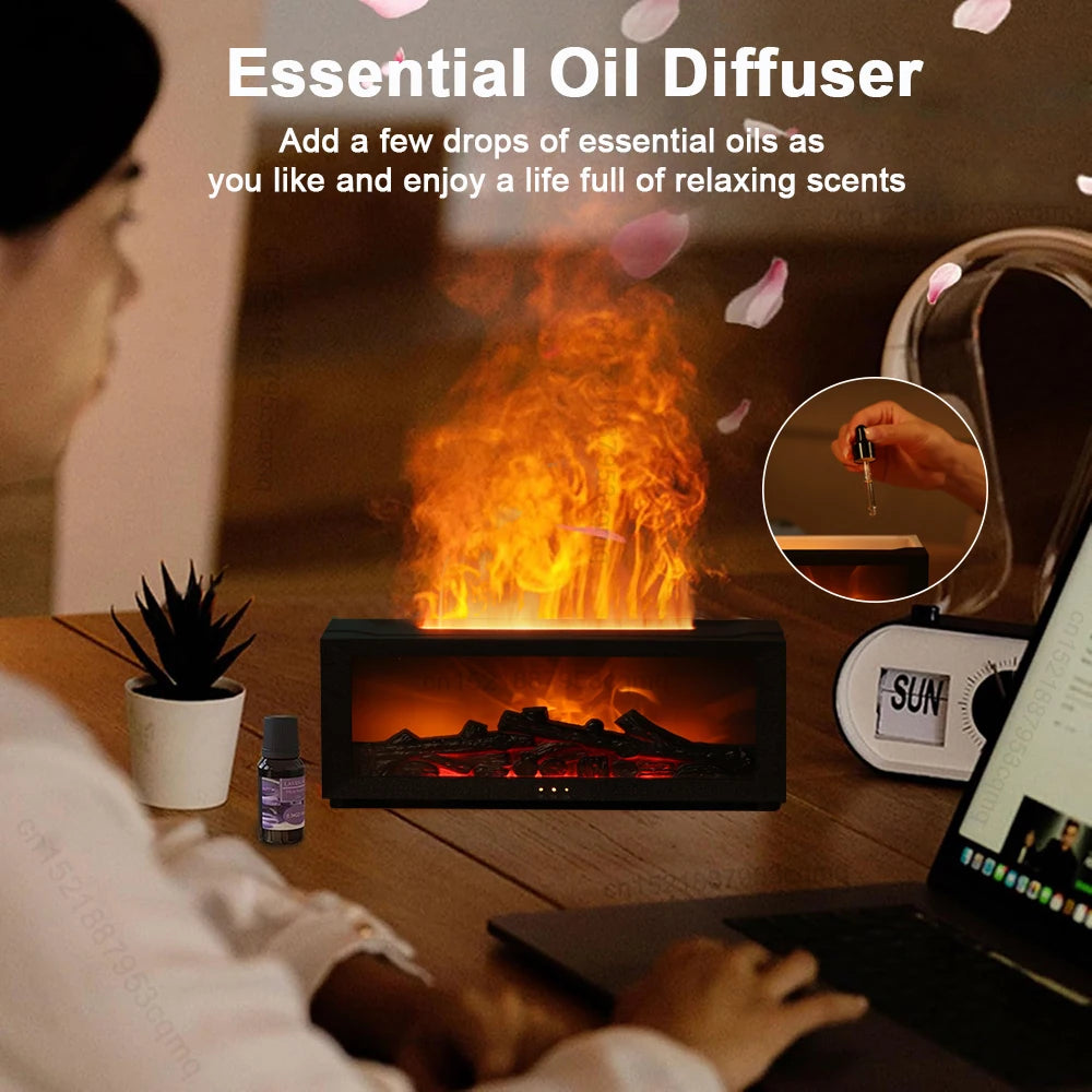 Flame Aroma Diffuser with Remote Control – LED Essential Oil Humidifier for Home
