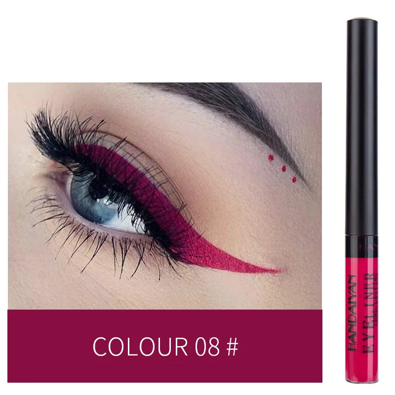 Eyeliner Néon UV — stylo liquide waterproof, fini mat, couleurs vives jaune, rouge et violet, maquillage yeux