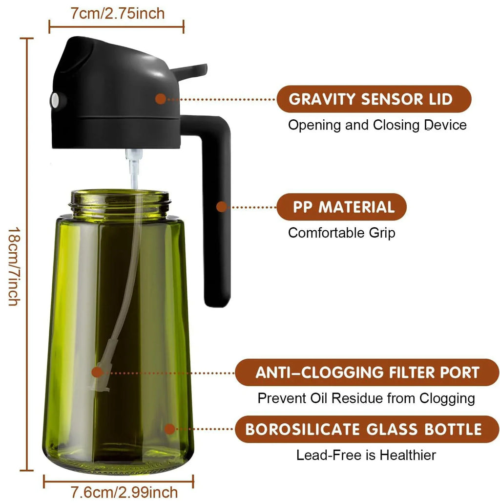 470ml Dark Green Glass Olive Oil Sprayer – 2-in-1 Oil Dispenser & Mister Bottle with Light-Blocking Design