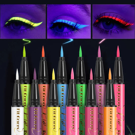 Eyeliner Liquide 12 Couleurs – Néon, Halloween, Étanche, UV Fluorescent, Maquillage Visage et Corps