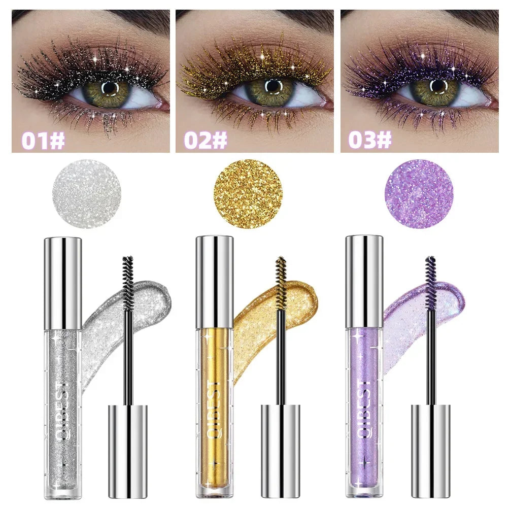 Mascara pailleté argent, or, violet diamant séchage rapide longue tenue waterproof recourbant épais brillant cils sexy