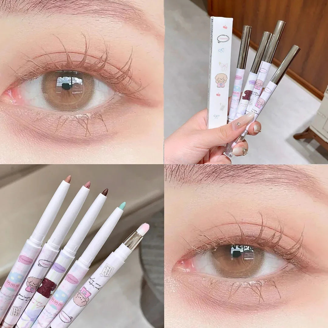 Gel eyeliner nacré raisin avec pinceau estompeur, texture soyeuse, brun thé, rose, ver à soie, crayon eyeliner waterproof