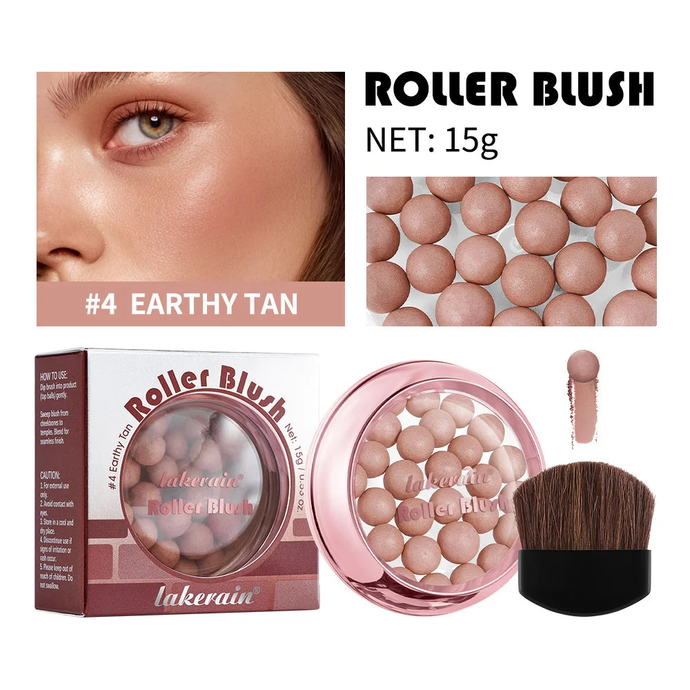 Blush Sphérique à Rouleau avec Pinceau — Maquillage Naturel, Longue Tenue, Fini Perlé, Pour Joues et Contour du Visage, Cosmétiques pour Femmes