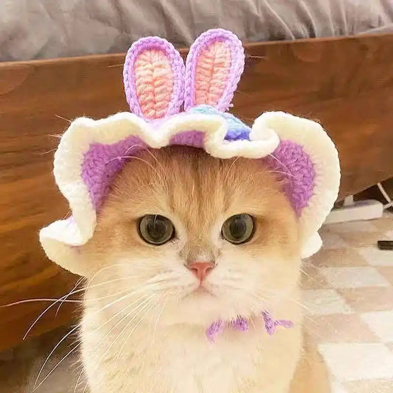 Cute Flower Crochet Pet Hat – Knitted Cap for Cats & Small Dogs