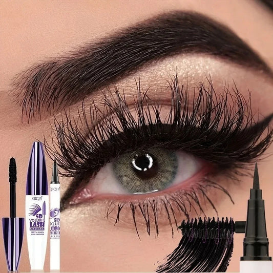Set 2‑en‑1 mascara et eyeliner volume extrême 5D séchage rapide waterproof longue tenue 24 h