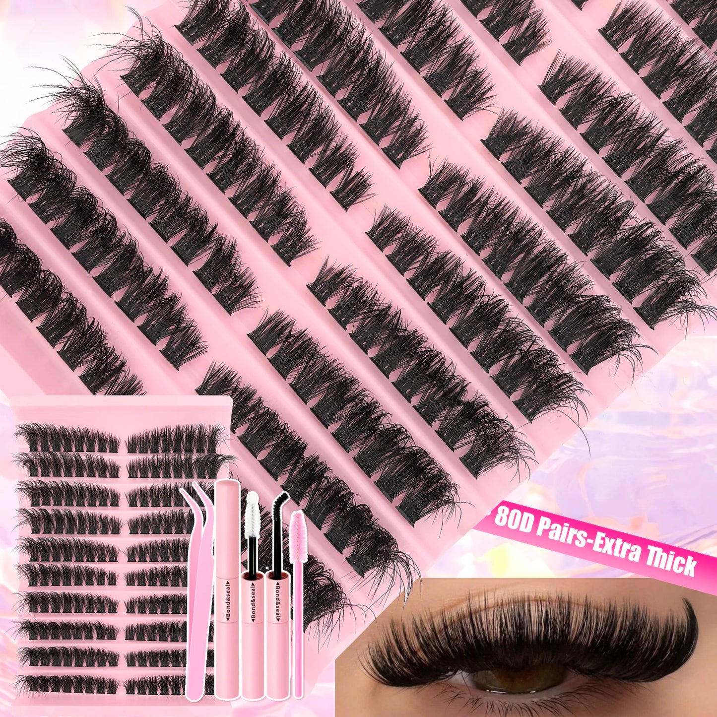 Kit Extension de Cils DIY 720 pcs Clusters Cils Individuels Avec Colle et Scellant Naturels Wispy