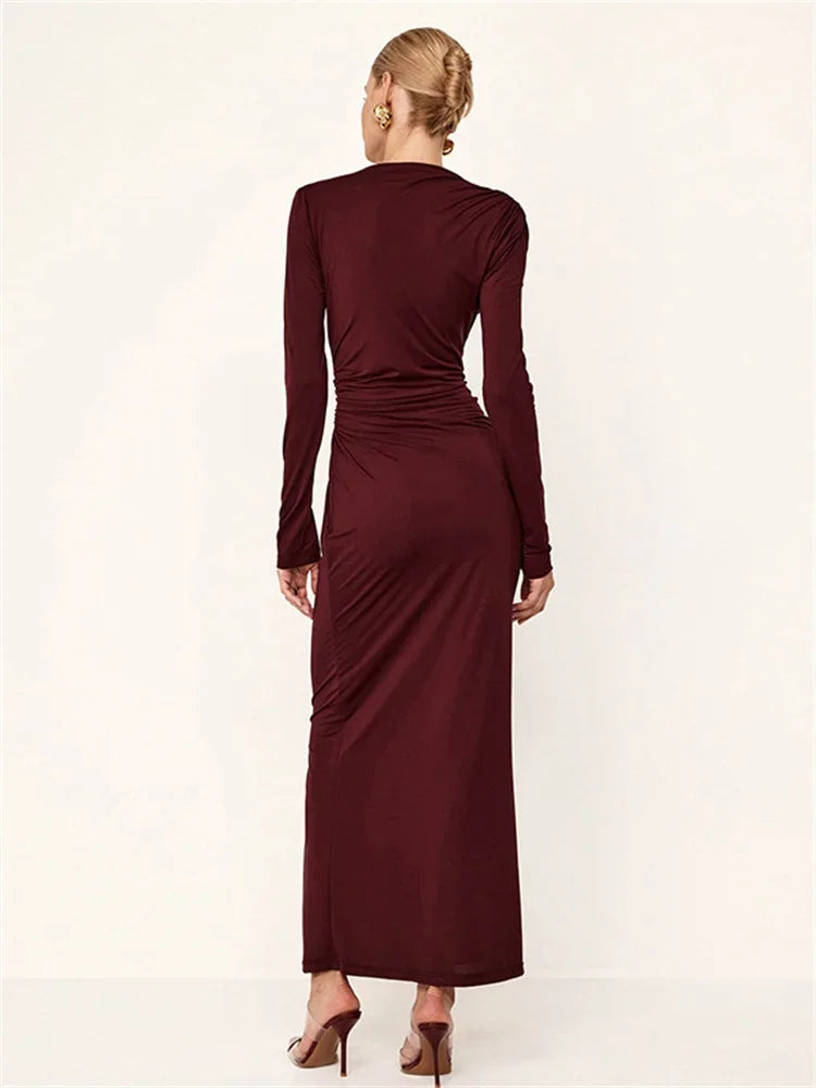 Robe Maxi Plissée Slim pour Femme – Élégance Automnale