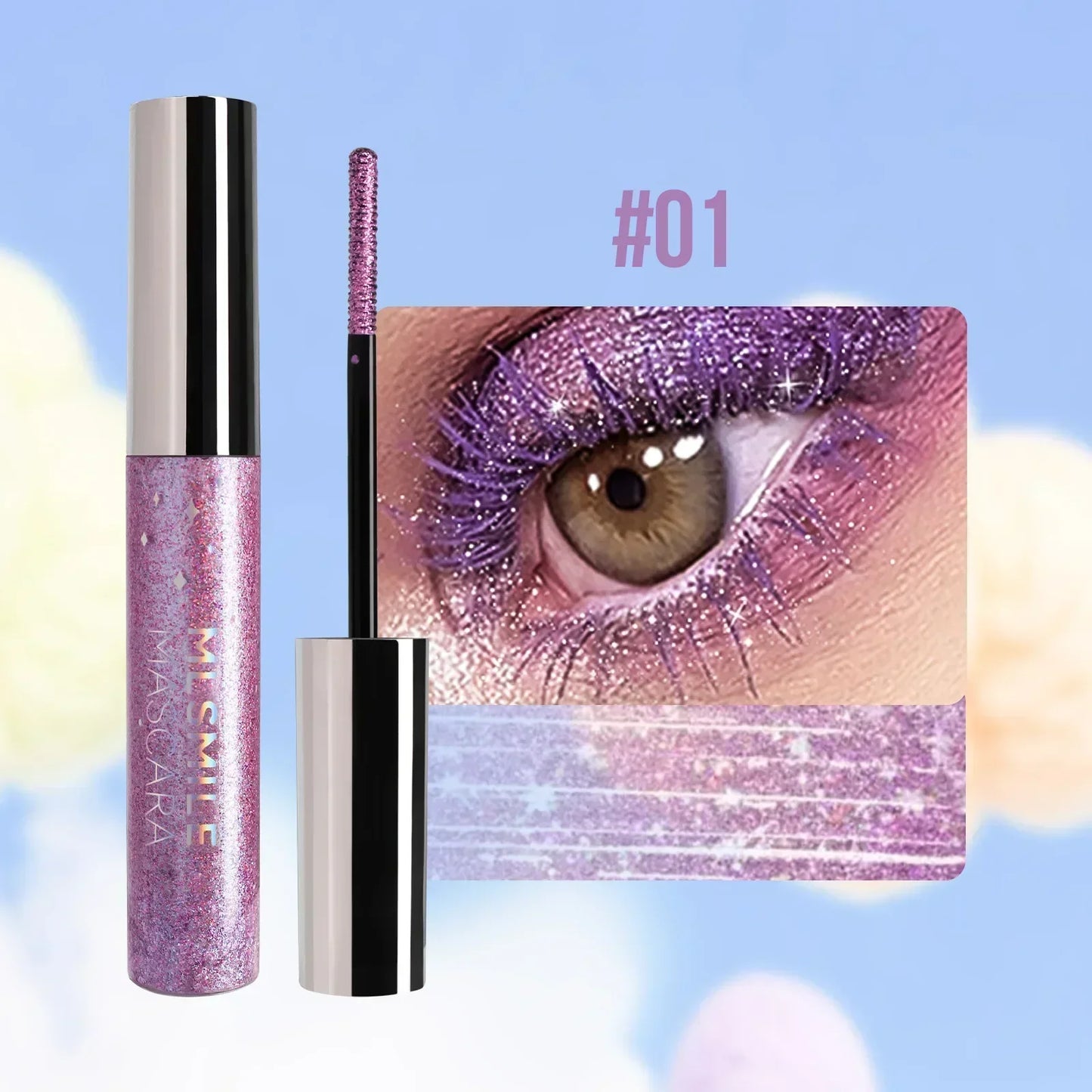 **« Mascara pailleté diamant – Argent, or, violet, waterproof et longue tenue »**