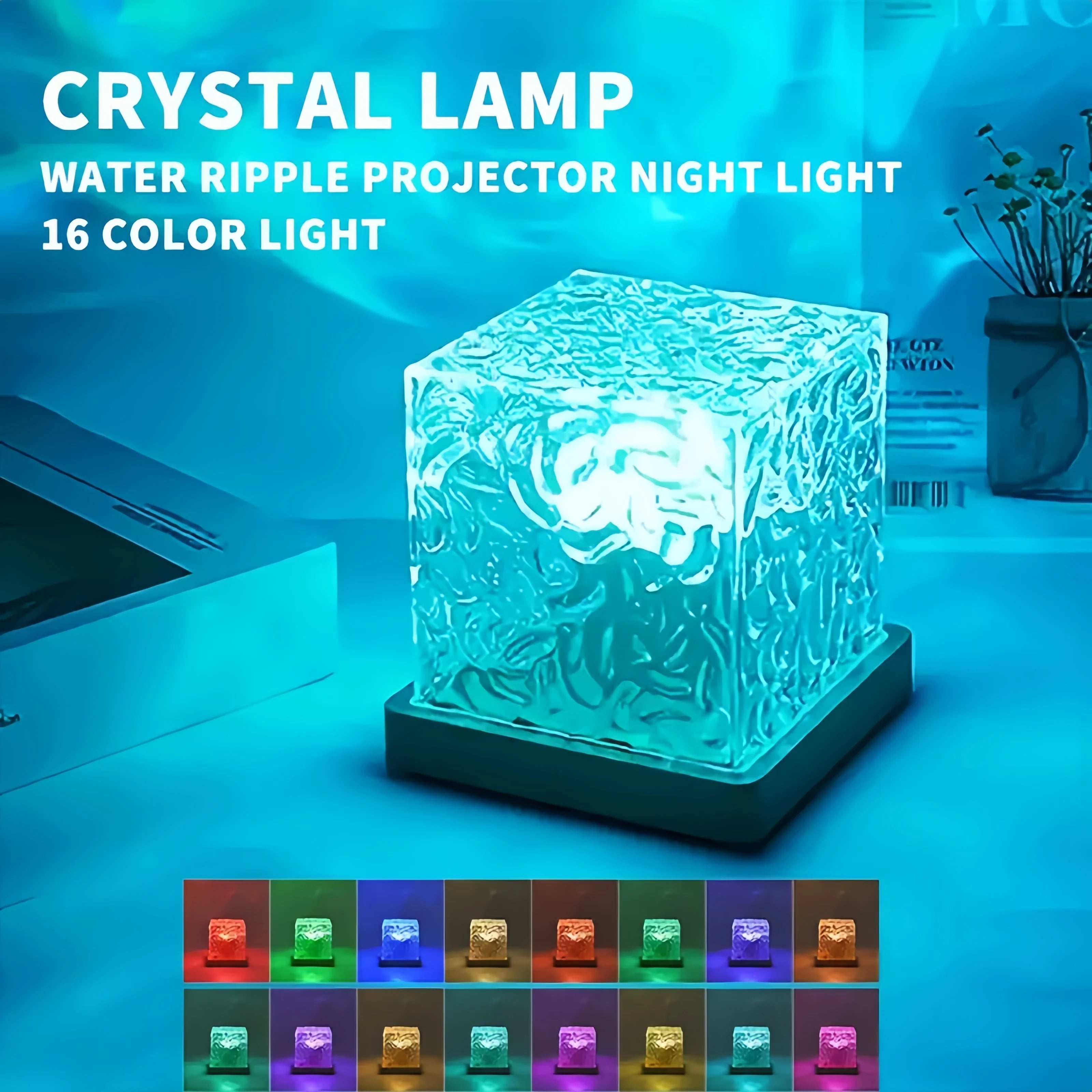 16-Color Water Ripple Projector Lamp – Rotating Ocean Wave LED Night Light with Remote Control
