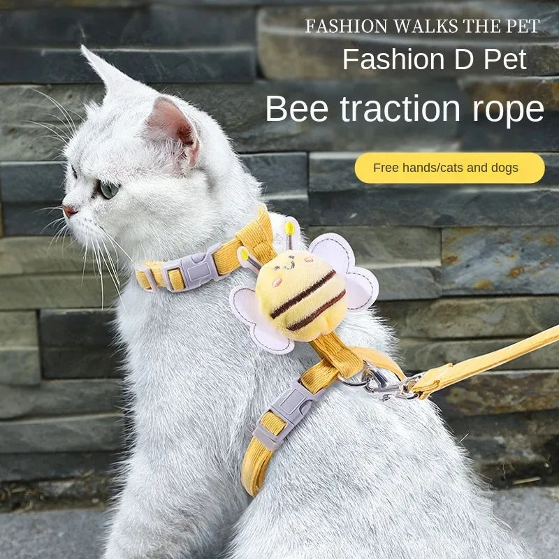 Cartoon Bee Pet Harness & Leash Set – Adjustable Vest for Cats & Small Dogs