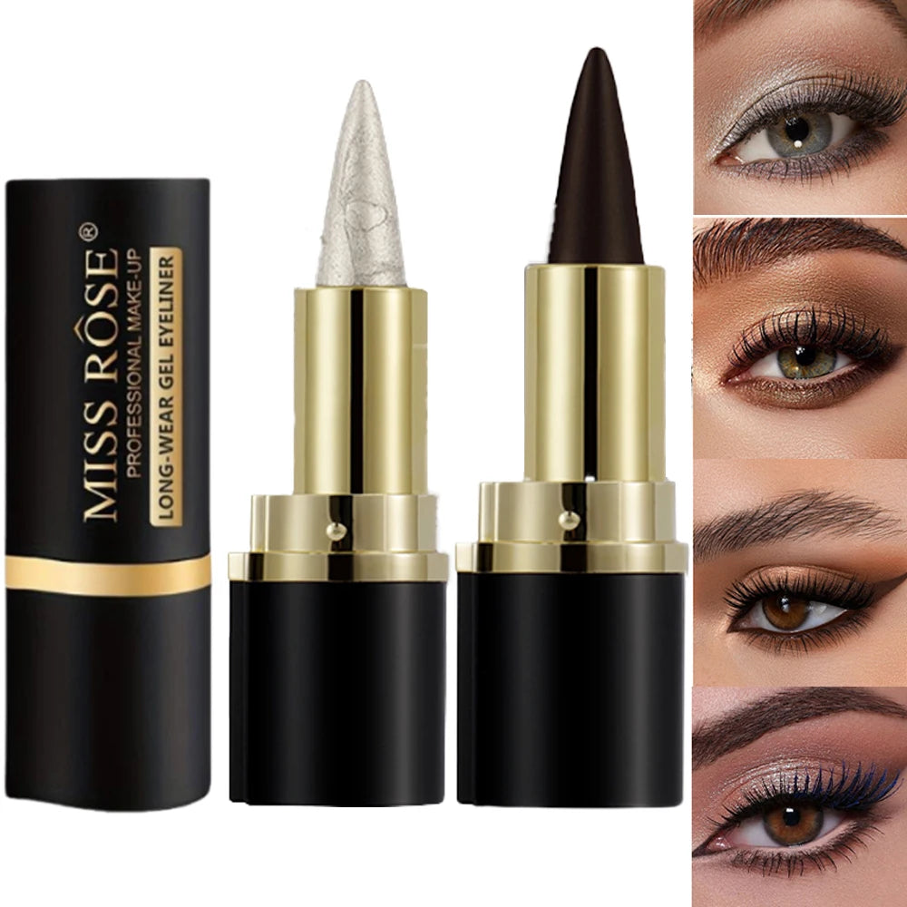 Set 2 pcs eyeliner gel – texture crémeuse, facile à appliquer, résistant à la sueur, haute pigmentation, accessoires maquillage quotidien pour femmes