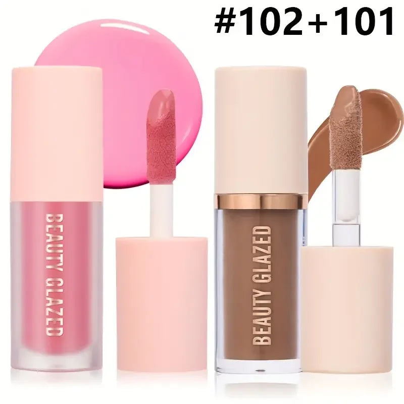 Set 2 pcs Blush Liquide & Contour — Fini Mat, Léger, Waterproof, Base Maquillage Visage, Naturel et Lisse, Combo Beauté pour Femmes