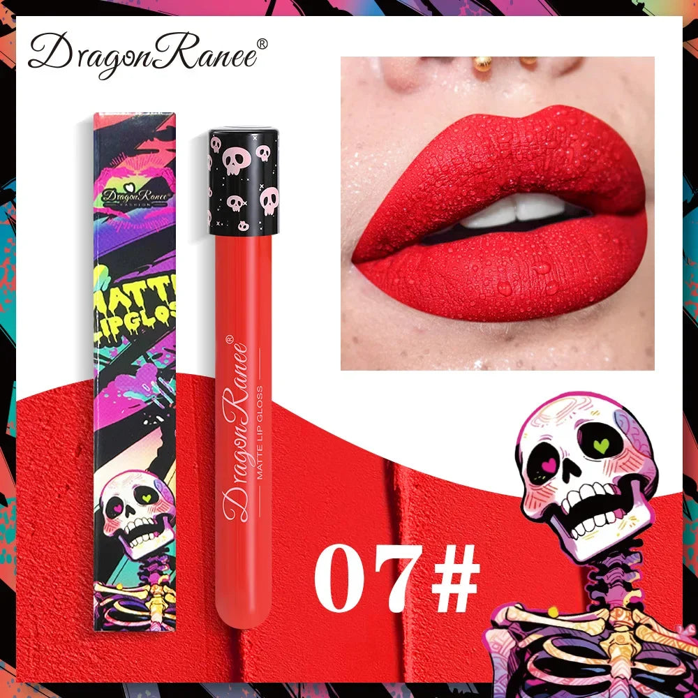 Rouge à lèvres liquide Halloween – Waterproof et facile à appliquer | Teintes sexy rouge, vampire, blanc et noir | Finition mate et gloss | Idéal pour maquillage du visage et body painting