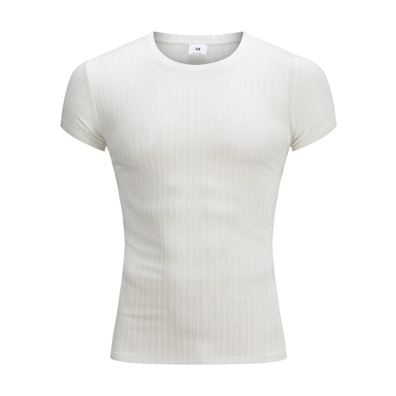 Chemises tricotées à séchage rapide pour hommes, T-Shirts élastiques à manches courtes, décontractés, pour Sport, Fitness, course à pied, vêtements de musculation, été