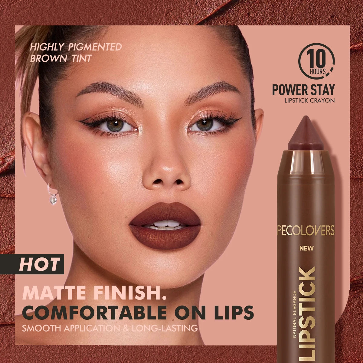 Crayon à Lèvres Mat Multicolore – Longue Tenue, Effet Naturel, Teintes Marron, Fini Mat, Haute Pigmentation
