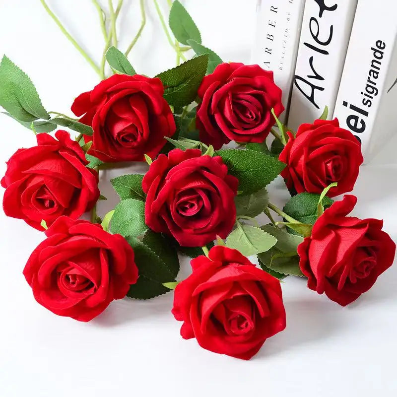 Artificial Rose Flower Stems – Realistic Red Roses for Home & Wedding Décor