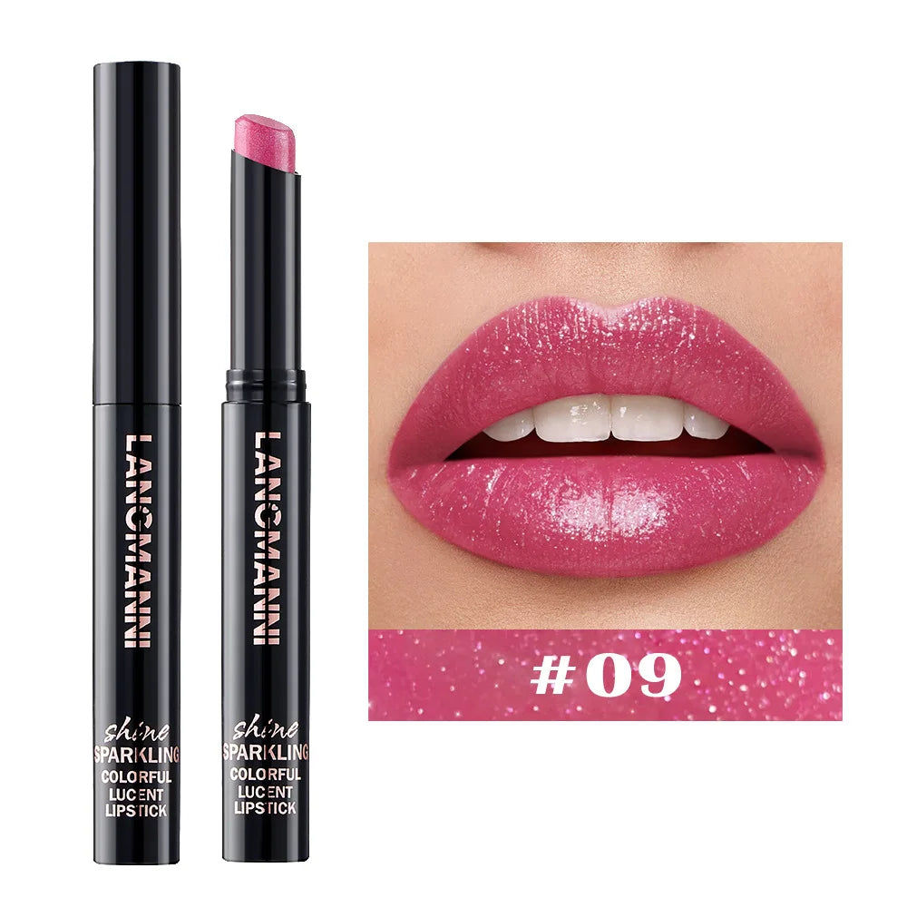 Rouge à Lèvres Nacré 10 Couleurs — Design Biseauté Pivotant | Couleur Intense & Tenue Longue Durée | Finition Brillante Hydratante, Brillance Lèvres Glossy