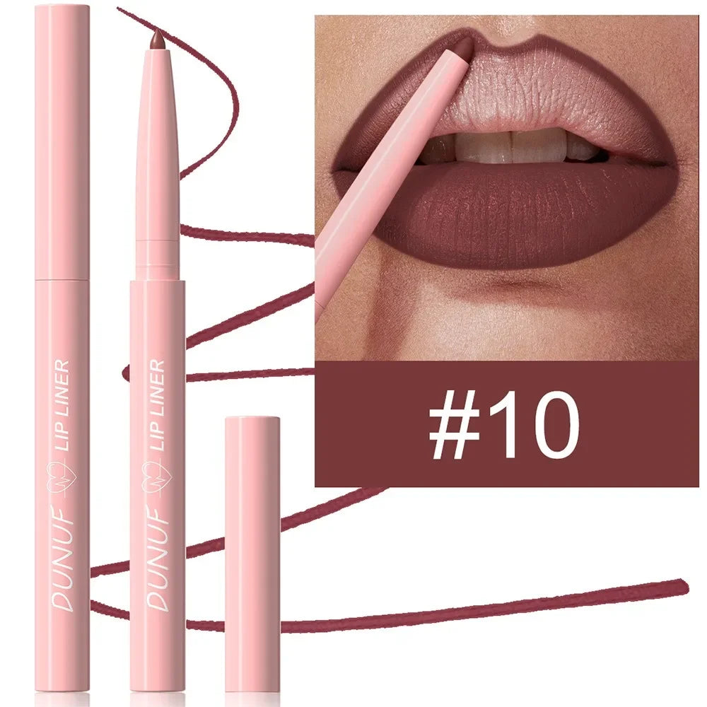 Crayon à Lèvres à Pointe Effilée – Longue Tenue, Mat, Crémeux, Effet Repulpant, Waterproof, Teintes Naturelles Nude et Marron, Slim