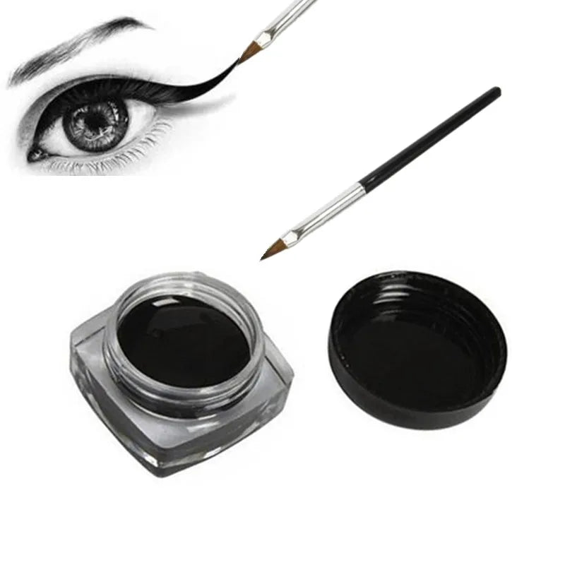 Crème Eyeliner Noir – Gel Étanche, Longue Tenue, Cosmétiques Beauté, Maquillage des Yeux, Ensemble avec Pinceau