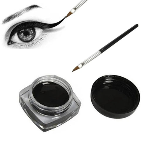 Crème Eyeliner Noir – Gel Étanche, Longue Tenue, Cosmétiques Beauté, Maquillage des Yeux, Ensemble avec Pinceau
