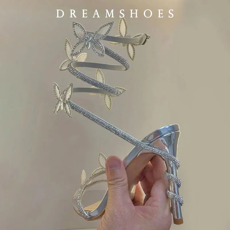 Sandales fines à talons hauts CRYSTAL  pour femmes – Style sexy avec fleurs | Bride fine à la cheville