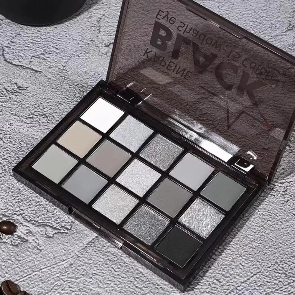**« Palette fards à paupières 15 couleurs – Noir smoky, gris foncé, mat et scintillant »**