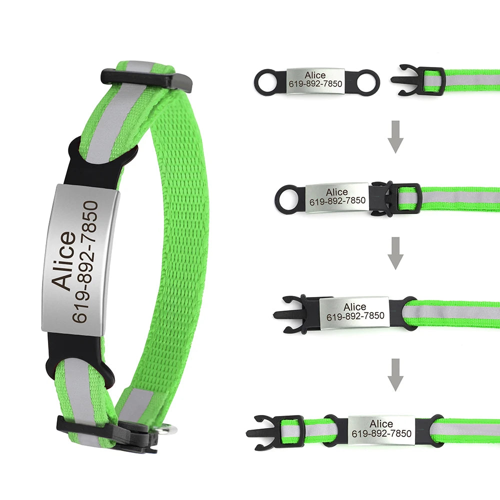 Personalized Reflective Cat Collar with Engraved ID Tag & Bell