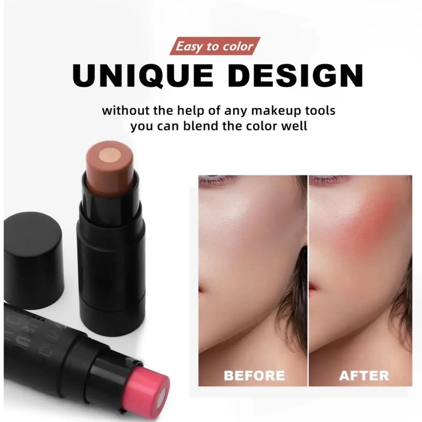 Stick Blush Velours — Crème Rouge Longue Tenue pour Joues, Lèvres et Yeux, Facile à Estomper, Fini Naturel