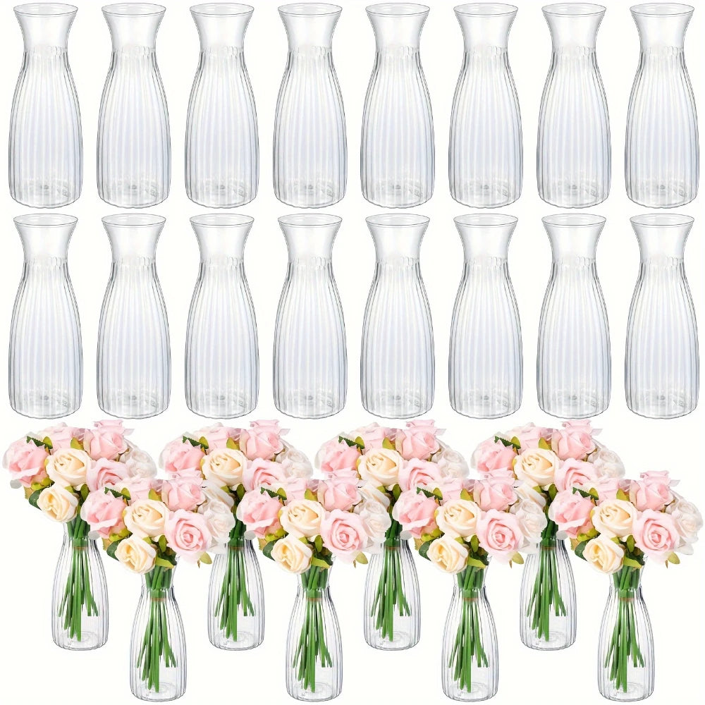 Clear Striped Decorative Vase – Modern Flower Vase for DIY Arrangements & Table Decor