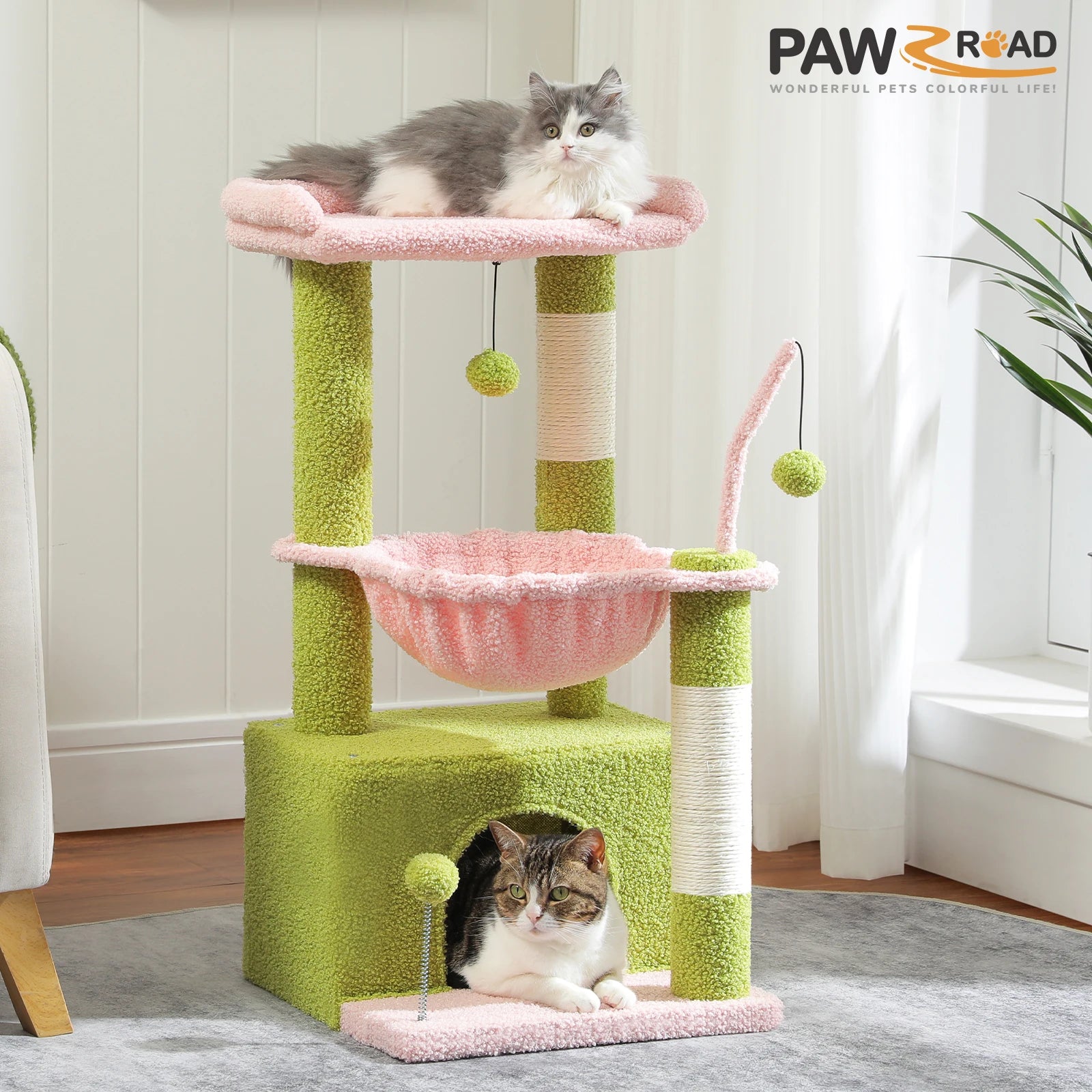 4-in-1 Cat Tree – Cat Condo, Hammock, Scratching Post & Top Perch