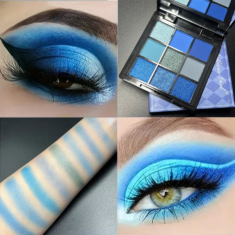 Palette de fards à paupières 9 cases, mats et nacrés, paillettes, longue tenue, cosmétiques pour femmes