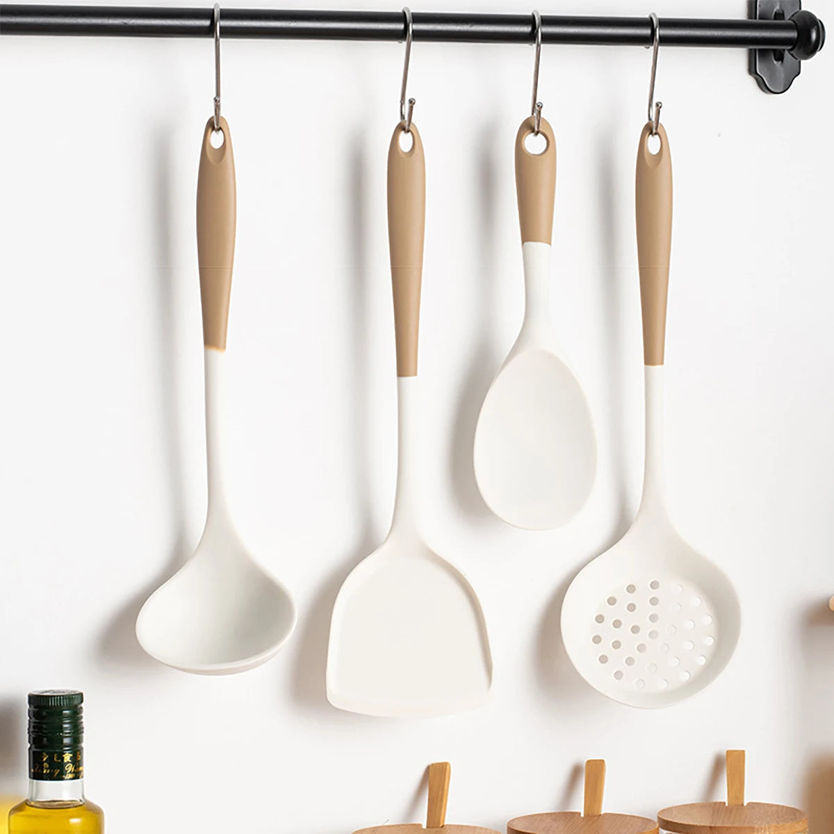 4-Piece Silicone Kitchen Utensil Set – Ladle, Slotted Spoon, Spatula & Cooking Tools for Home Kitchen
