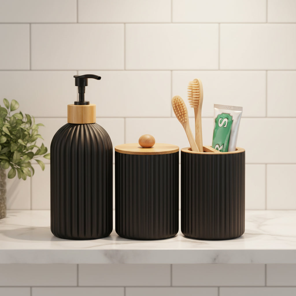 Bathroom Countertop Organizer Set – Soap Dispenser & Toothbrush Holder