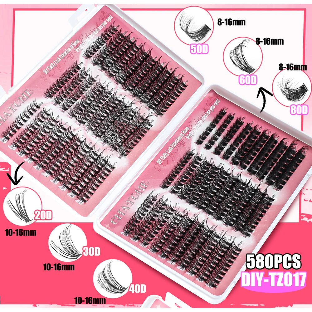 600 pcs Extensions de cils individuels – Grappes épaisses et volumineuses, 30D/100D, longueurs mixtes, DIY – Cils faciles à appliquer et à retirer