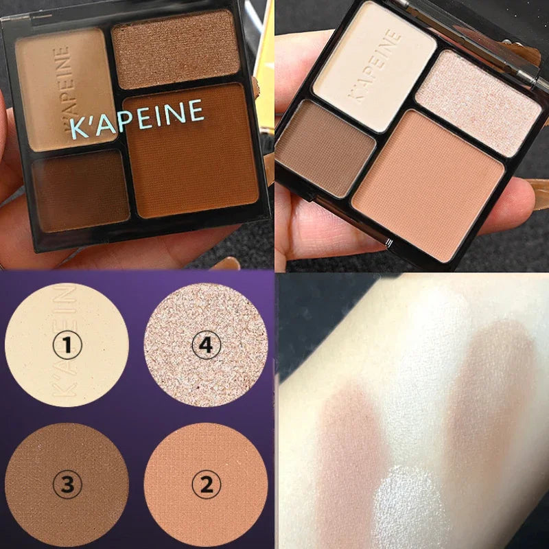 Palette fards à paupières 4 couleurs, smoky punk, mats et pailletés, tons froids noir et bleu, pigments longue tenue