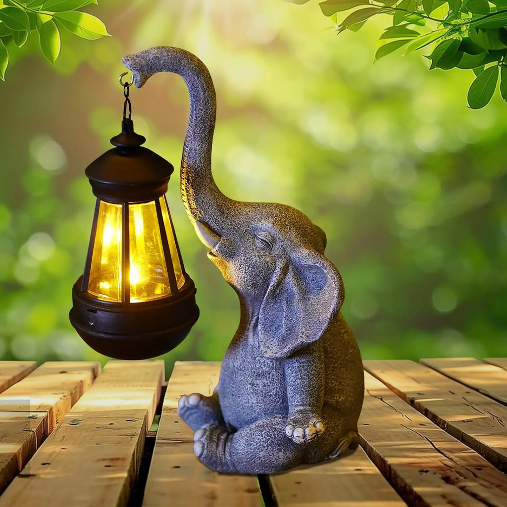 Solar Elephant Garden Statue – Resin Elephant with LED Lantern