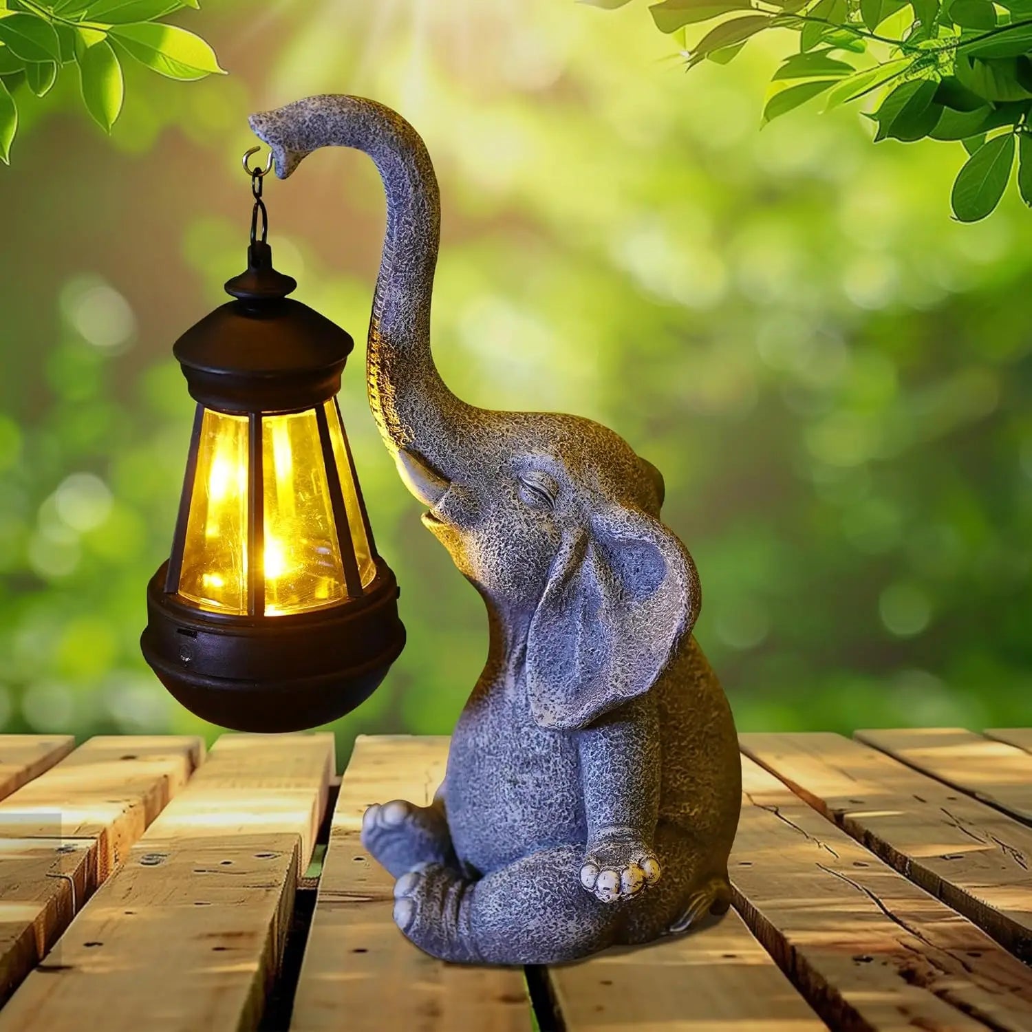 Solar Elephant Garden Statue – Resin Elephant with LED Lantern