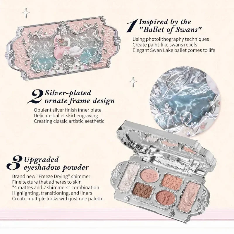 Palette fards à paupières 6 couleurs, mats et nacrés, paillettes fines, palette visage