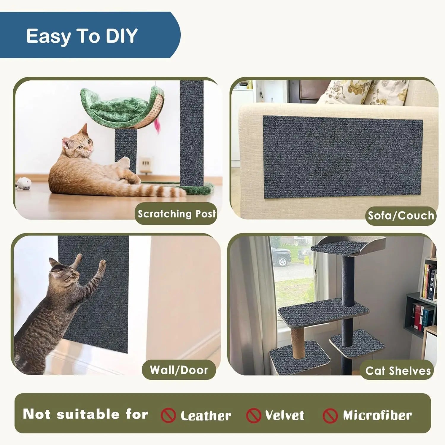 Self-Adhesive Cat Scratch Protector – Trimmable Furniture & Wall Protection Mat
