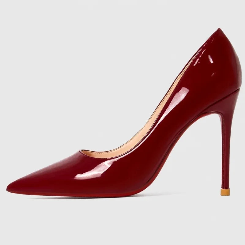 « Escarpins Femme 2025 – Talon 12 cm, Cuir Rouge, Pointus »