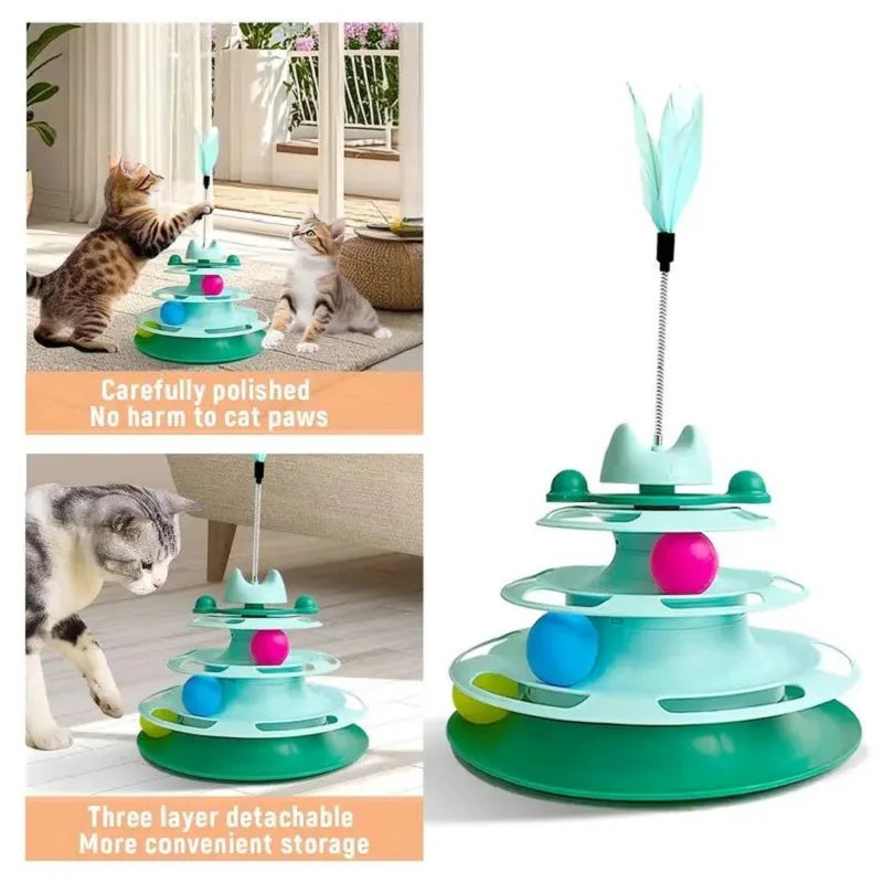 Interactive Cat Tower Track Toy with Rolling Balls & Feather Teaser