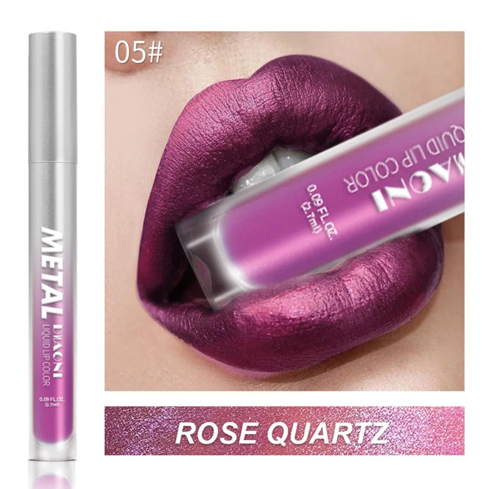 Rouge à lèvres liquide à brillant métallique, 12 couleurs, nacré, imperméable, brillant à lèvres, anti-taches, maquillage glamour pour les lèvres