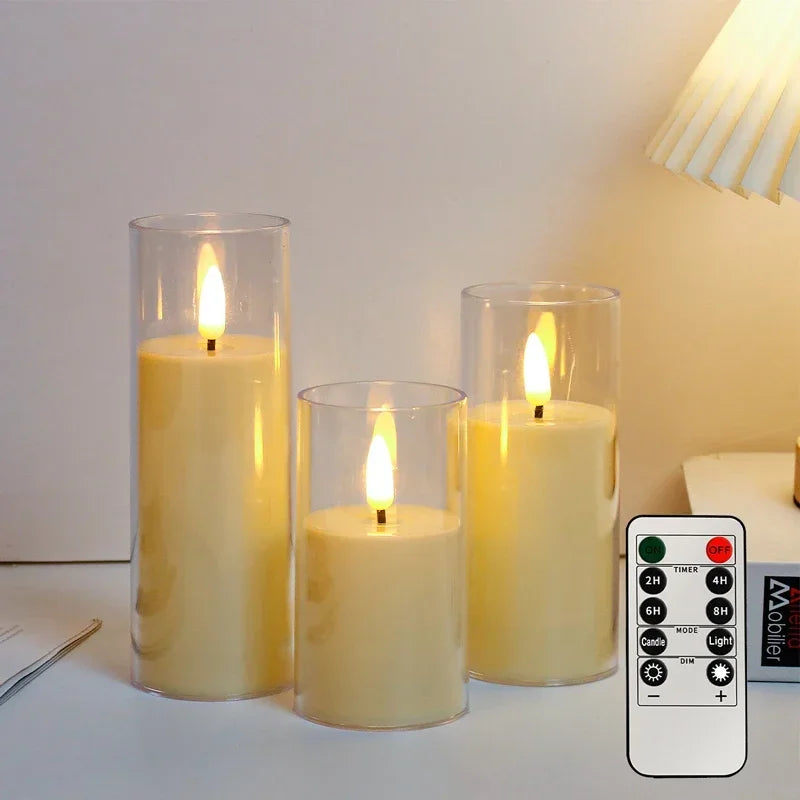 LED Flameless Candles with Remote & Timer – Flickering Acrylic Glass Candle Lights