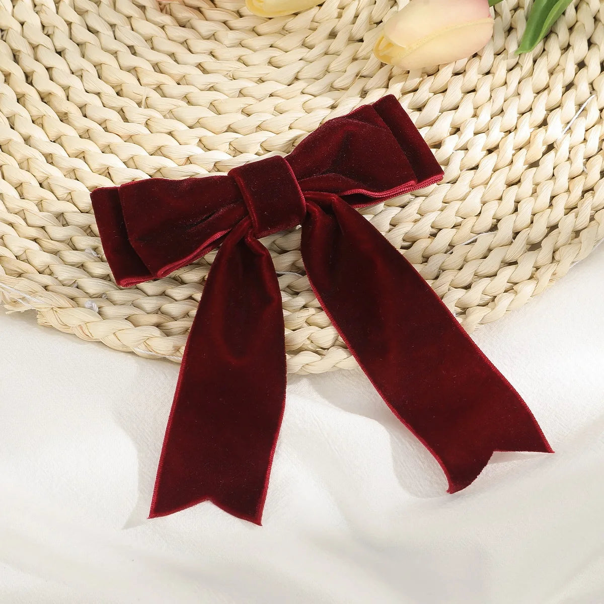 « Barrettes Femme – Nœud Velours, Noir & Rouge »