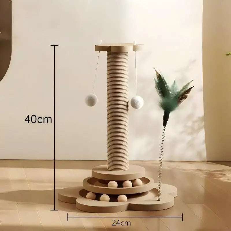 Wooden Interactive Cat Toy – Turntable with Sisal Scratcher & Rolling Balls