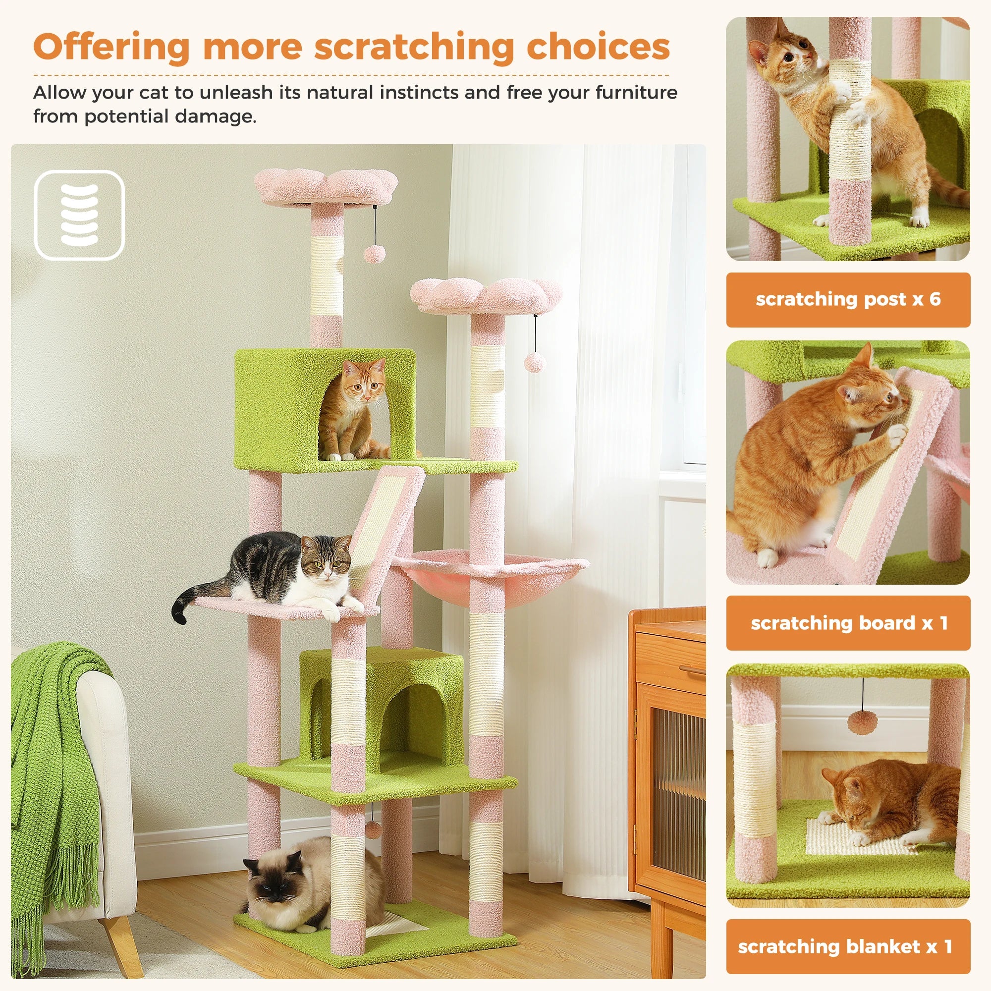 Multi-Level Cat Tree Tower – Cat Condo, Hammock & Scratching Activity Center