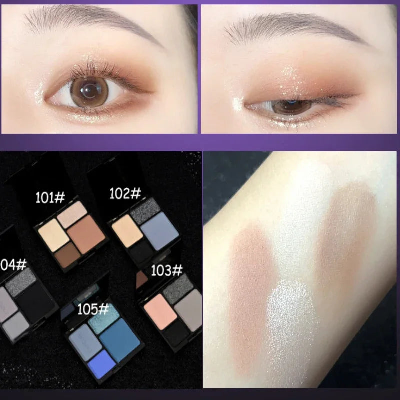 Palette fards à paupières 4 couleurs, smoky punk, mats et pailletés, tons froids noir et bleu, pigments longue tenue