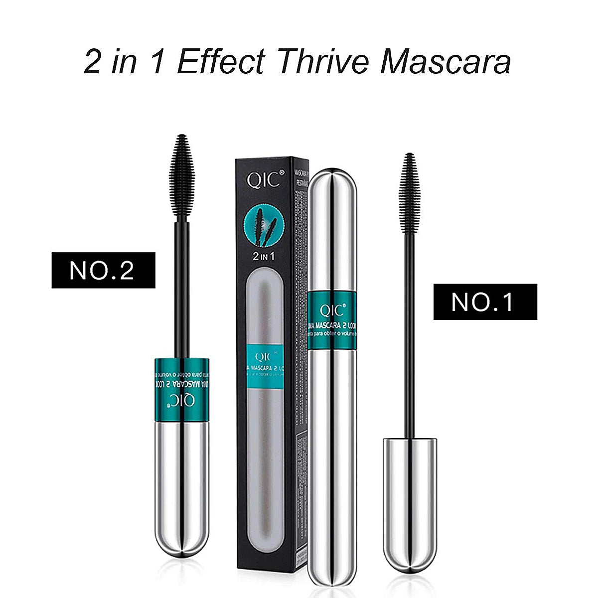 Mascara 2‑en‑1 fibres de soie waterproof extensions cils noir épais allongeant maquillage yeux