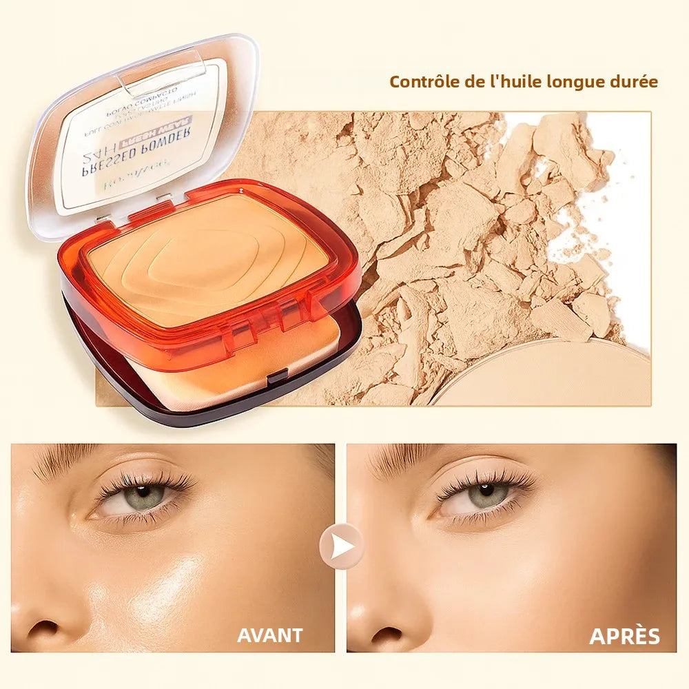 Poudre Pressée Matte Waterproof – Couvrance Totale, Contrôle du Sébum, Fond de Teint Léger 24H, Tenue Longue Durée, Finition Sans Effet Cakey